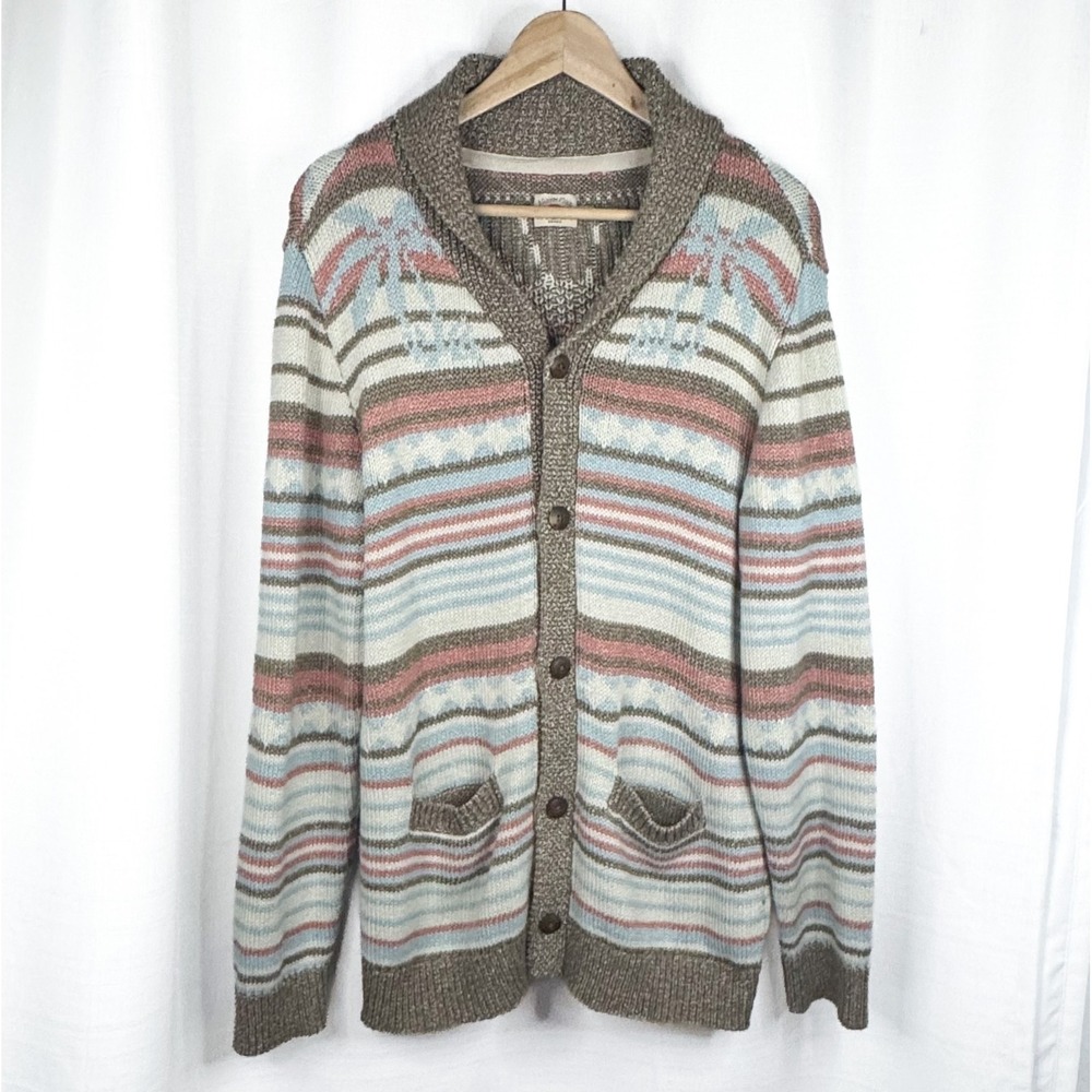 Faherty Sun Wave Intarsia Cardigan Mens M Shawl Collar Southwestern Sweater